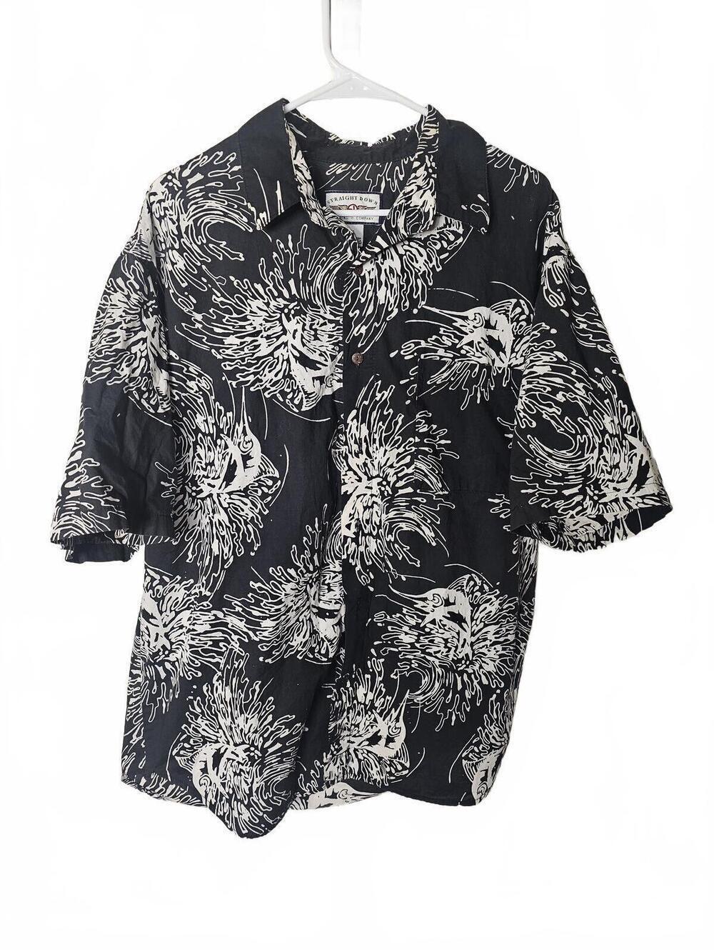 Straight Down Black and White Cotton Button-Up Shirt Large